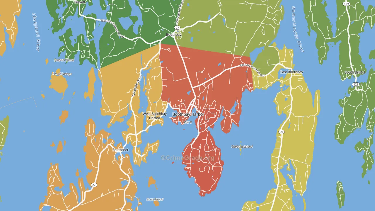 Boothbay Harbor, ME Map of Burglary Rates