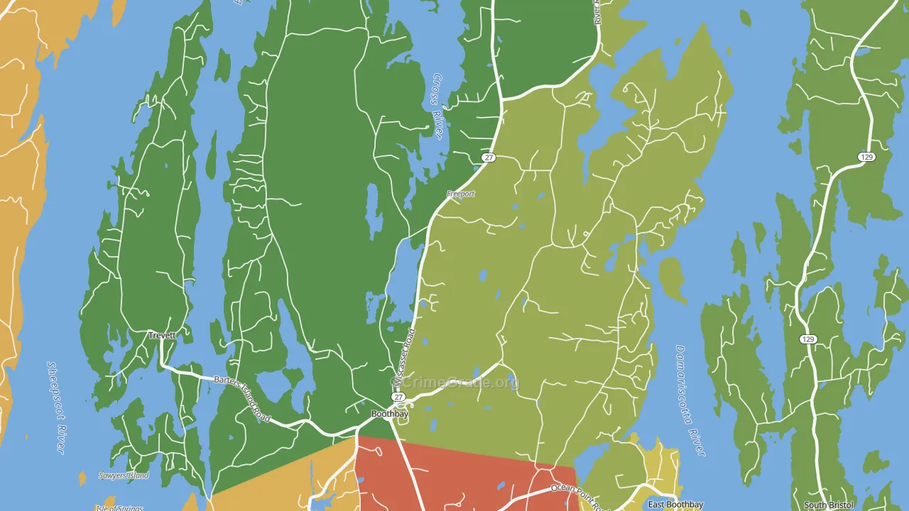 Boothbay, ME Map of Burglary Rates
