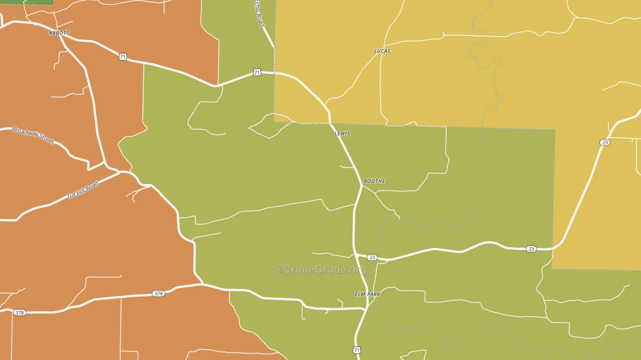Boothe, AR Map of Burglary Rates