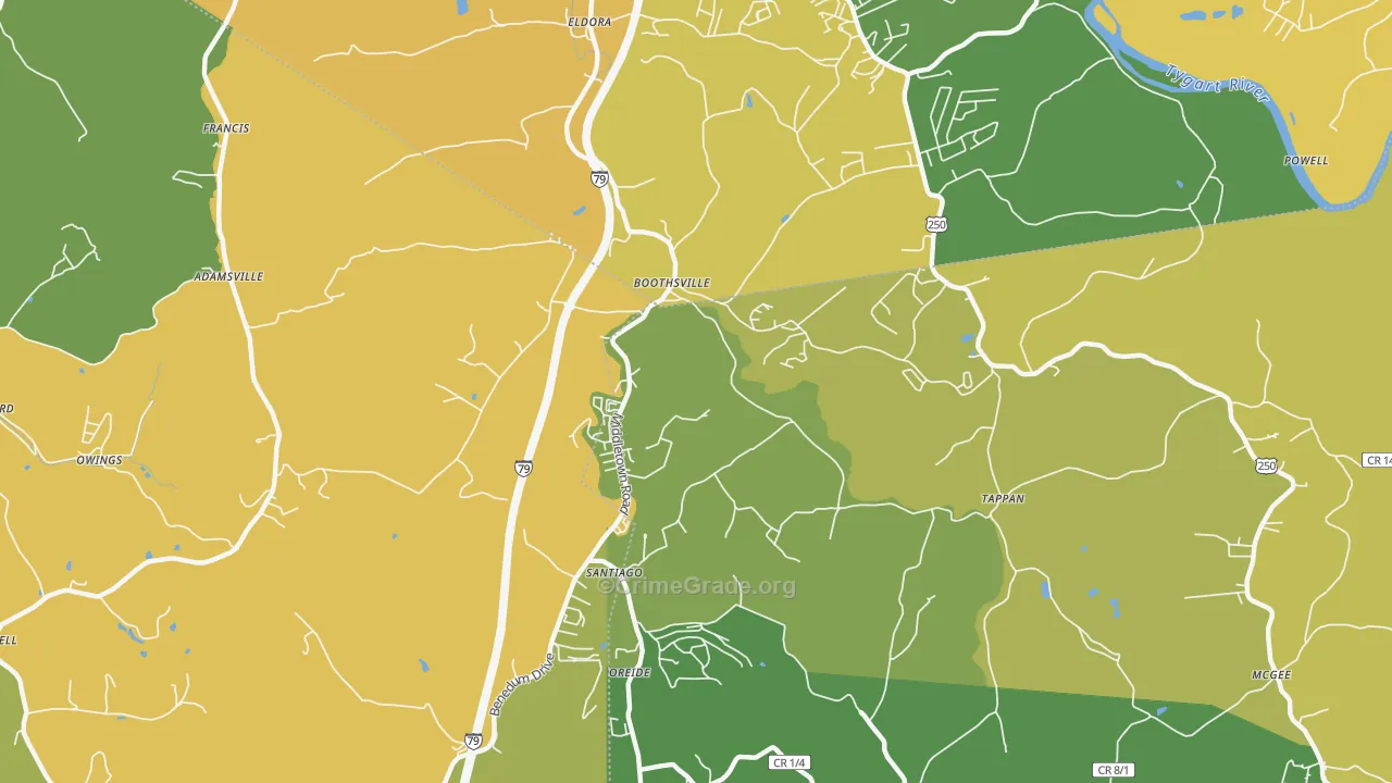 Boothsville, WV Map of Burglary Rates