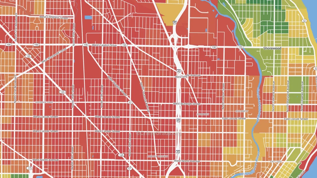 Borchert Field, Milwaukee, WI Map of Burglary Rates