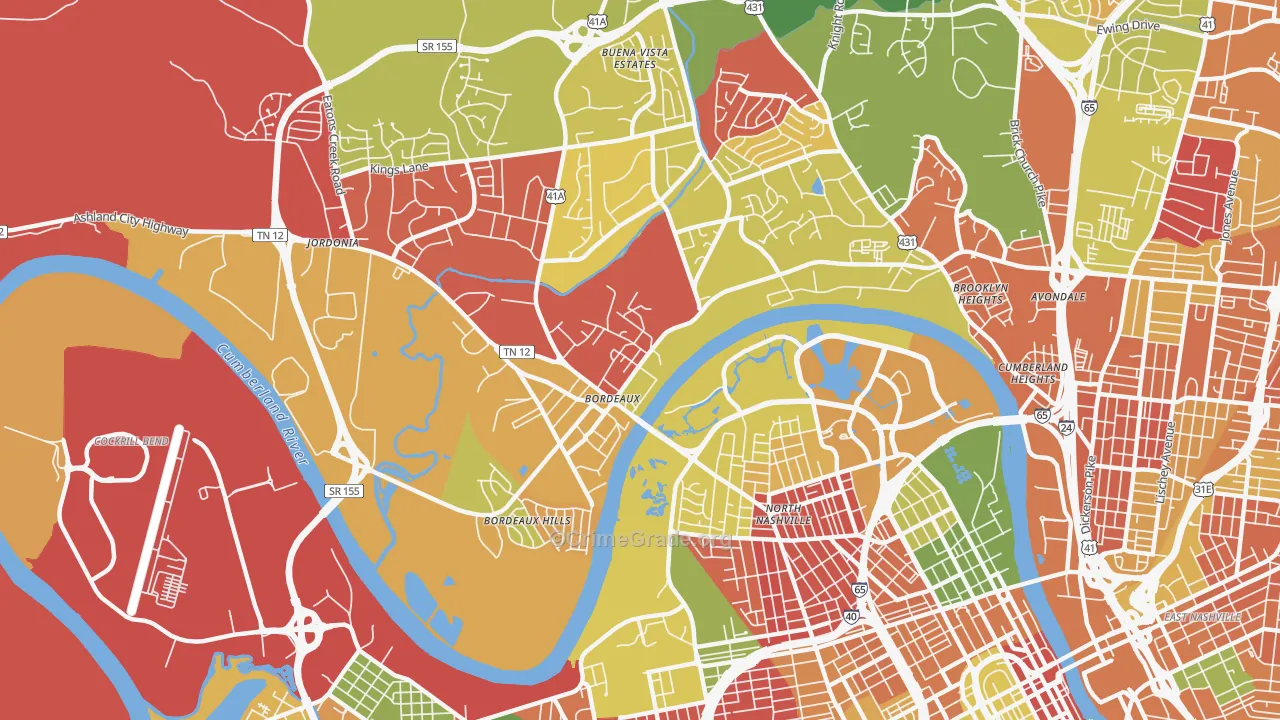 Bordeaux, Nashville, TN Map of Burglary Rates