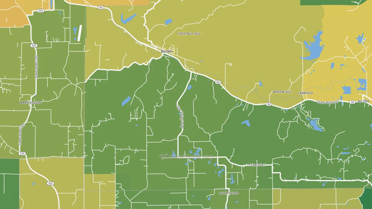 Borden, IN Map of Burglary Rates