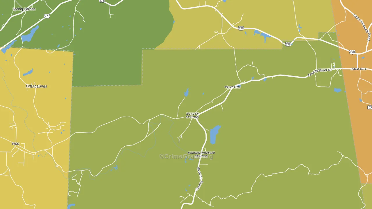 Borden Wheeler Springs, AL Map of Burglary Rates
