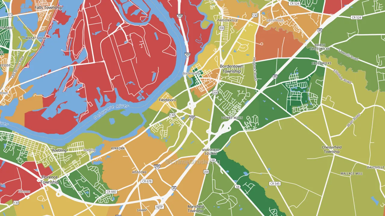 Bordentown, NJ Map of Burglary Rates