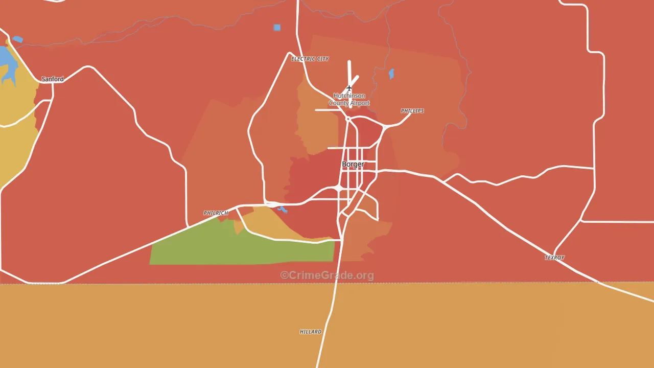 Borger, TX Map of Burglary Rates