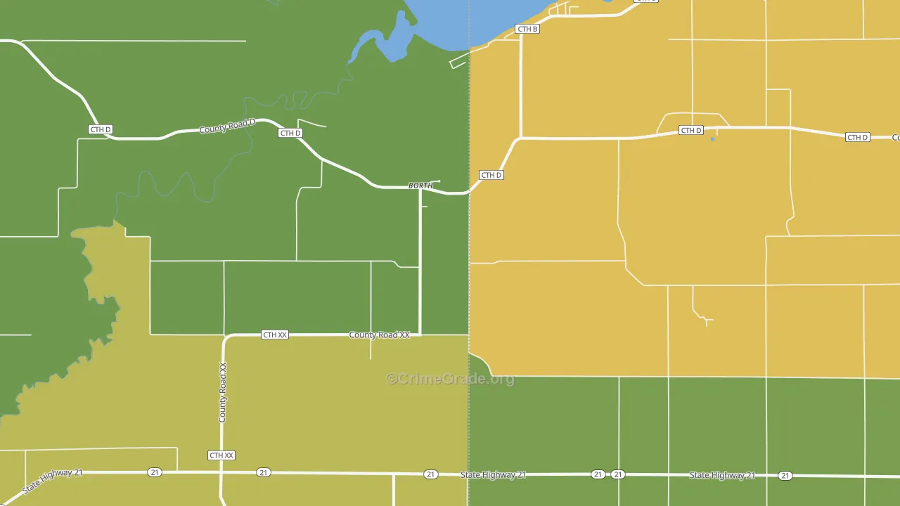 Borth, WI Map of Burglary Rates
