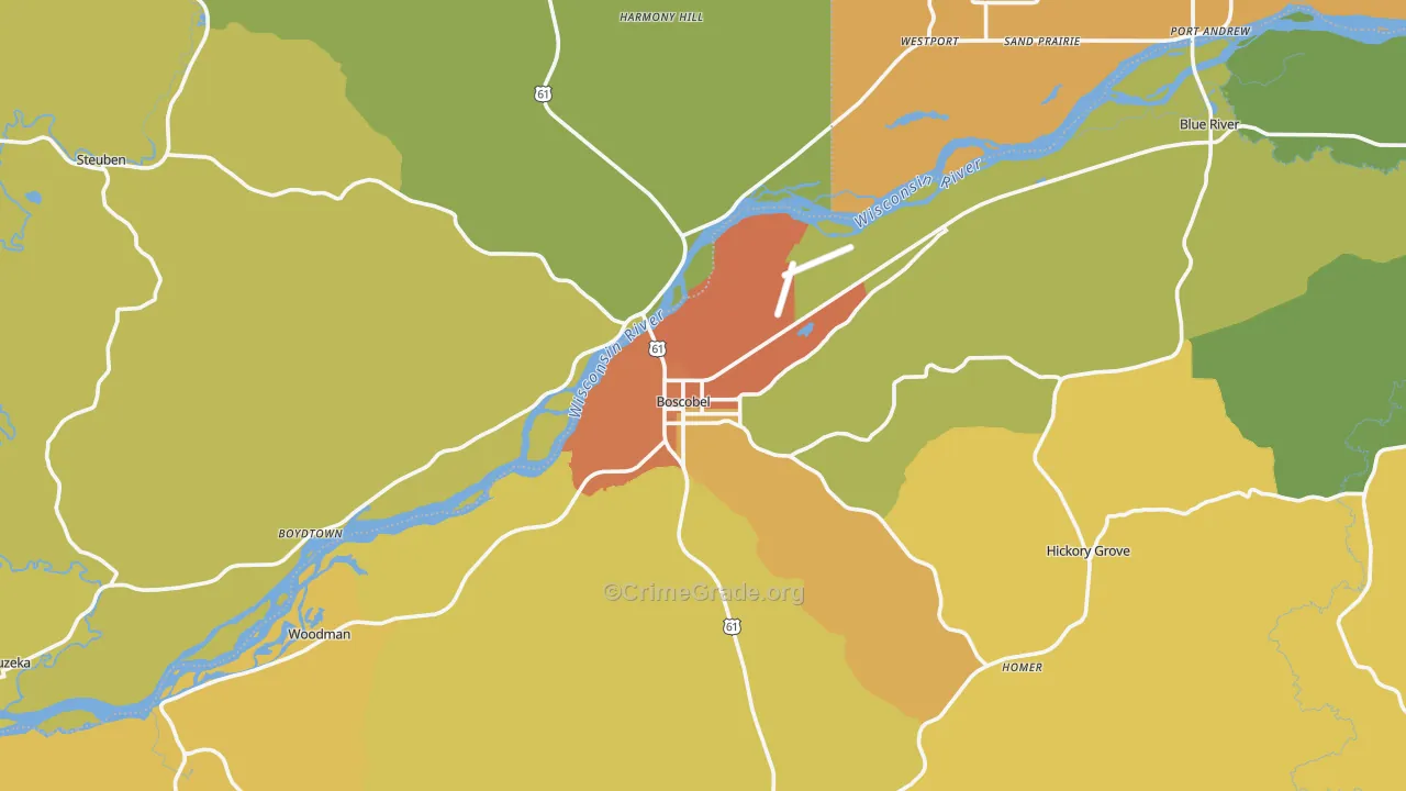 Boscobel, WI Map of Burglary Rates