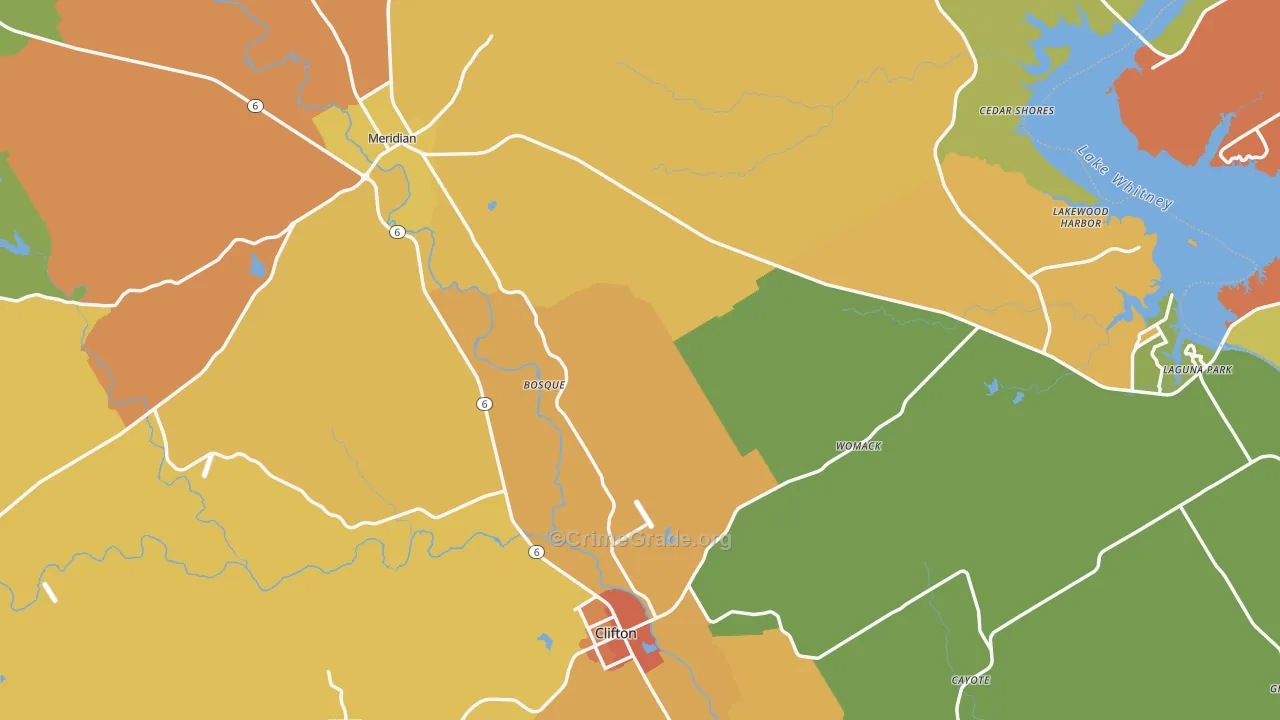 Bosque County, TX Map of Burglary Rates