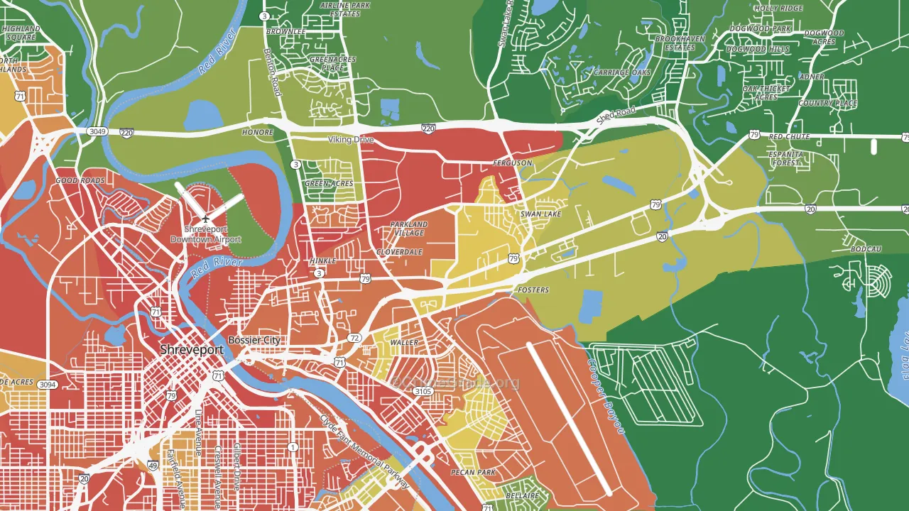 Bossier City, LA Map of Burglary Rates