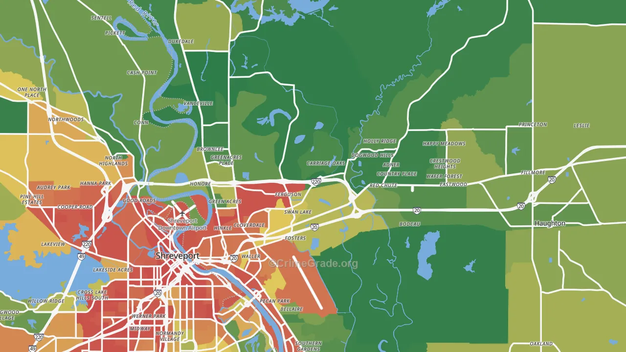 Bossier Parish, LA Map of Burglary Rates