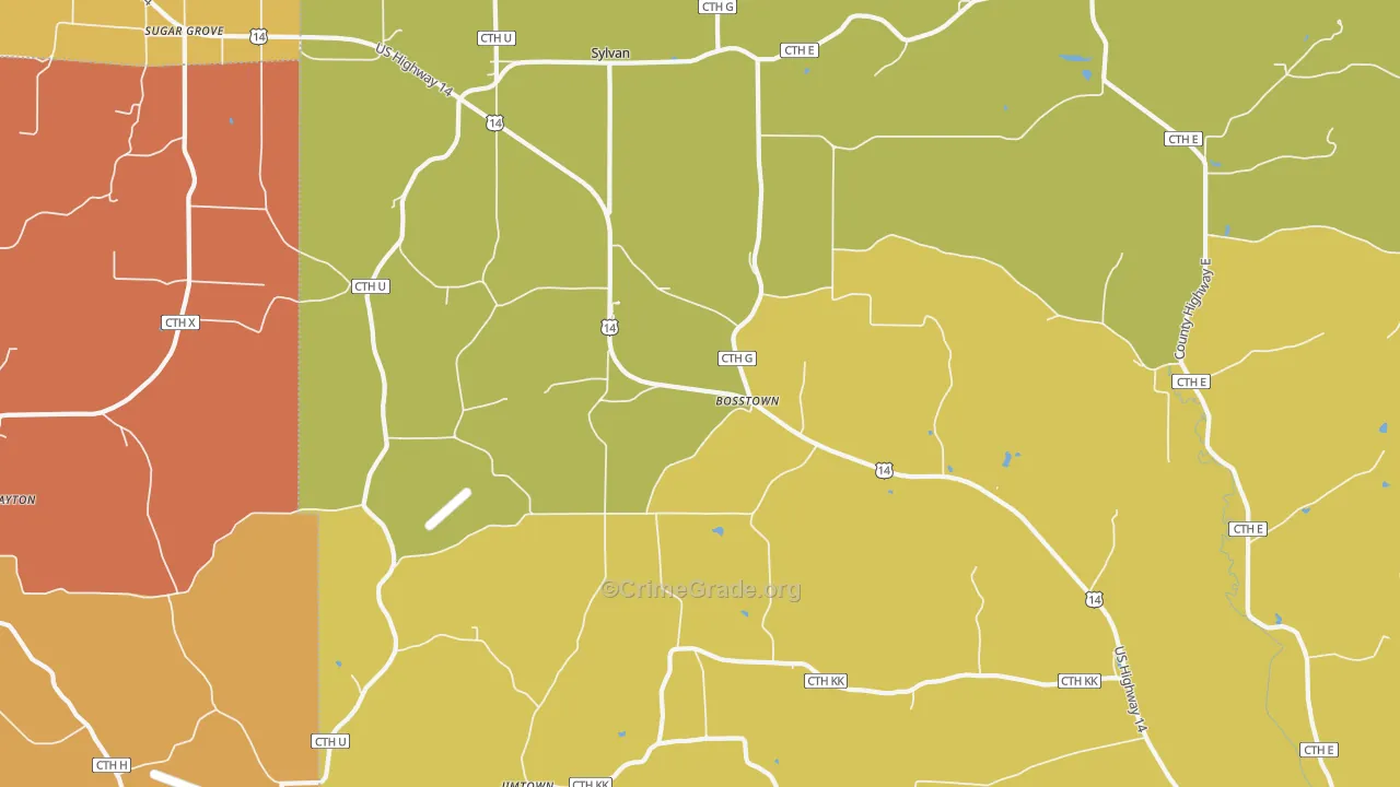 Bosstown, WI Map of Burglary Rates