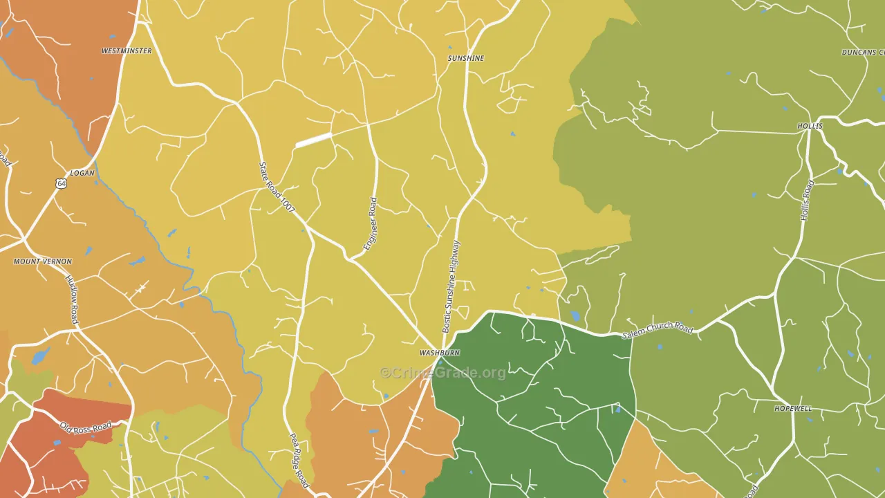 Bostic, NC Map of Burglary Rates