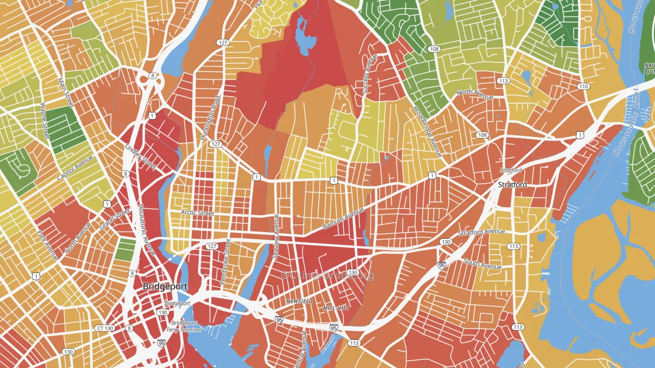 Boston Avenue-Mill Hill, Bridgeport, CT Map of Burglary Rates