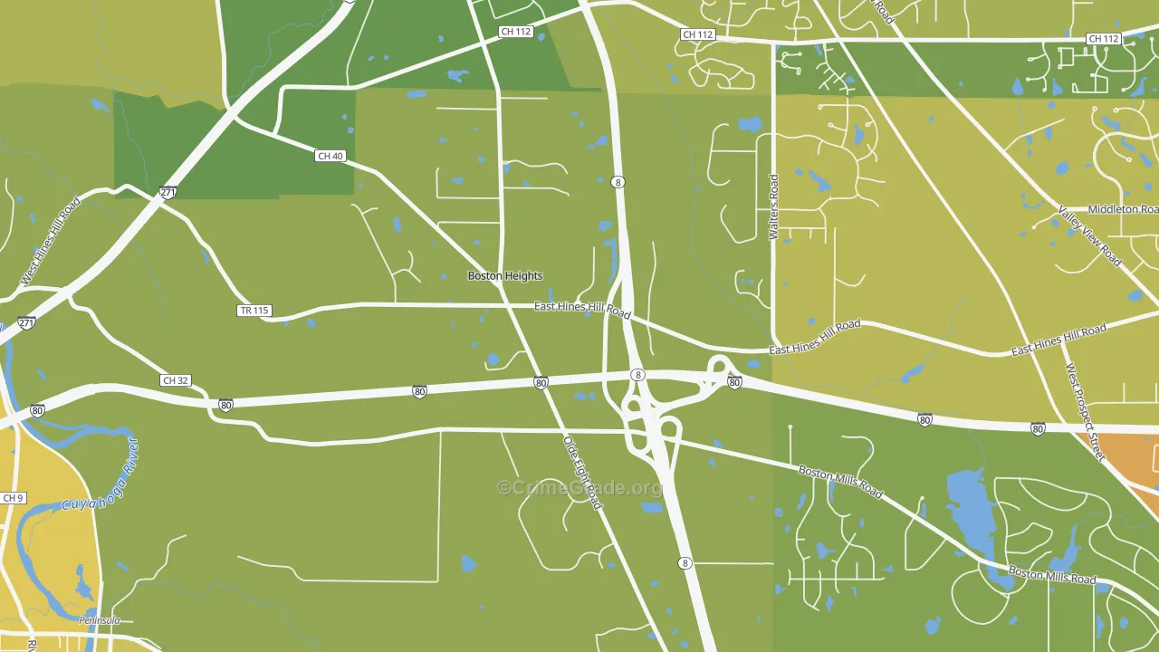 Boston Heights, OH Map of Burglary Rates