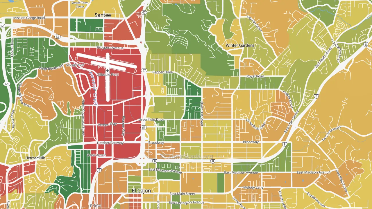 Bostonia, CA Map of Burglary Rates