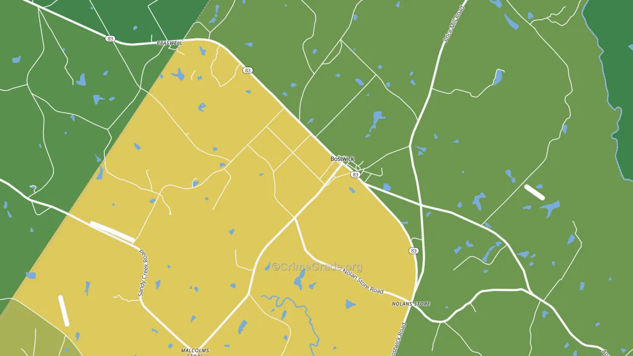 Bostwick, GA Map of Burglary Rates
