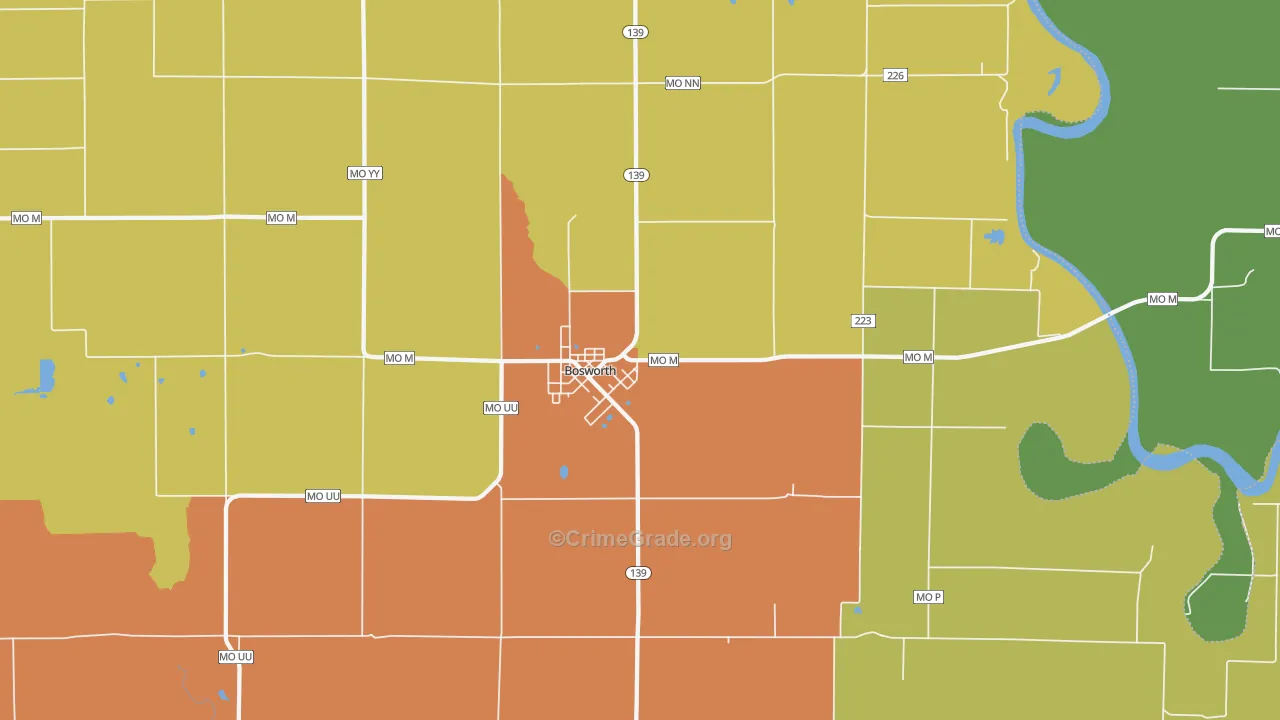 Bosworth, MO Map of Burglary Rates