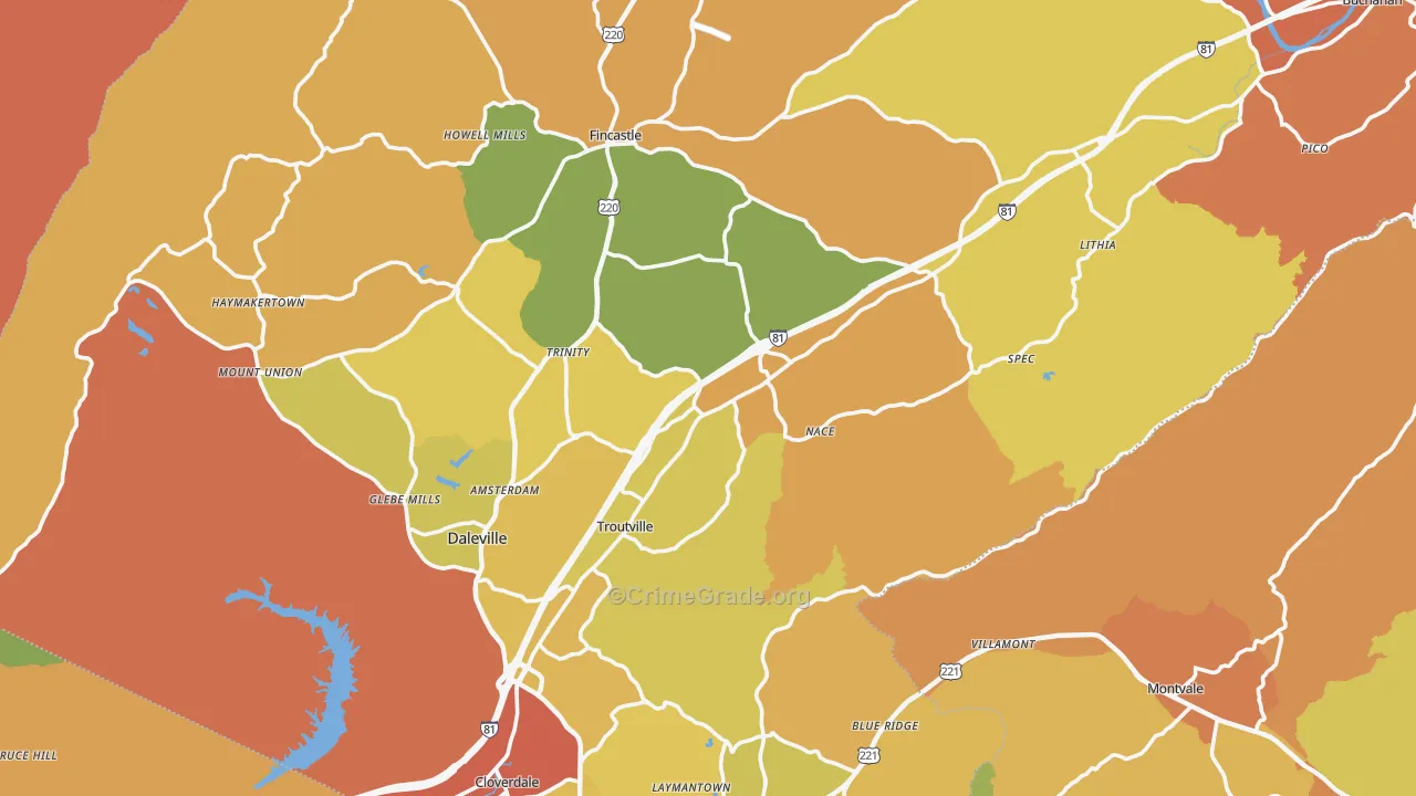 Botetourt County, VA Map of Burglary Rates
