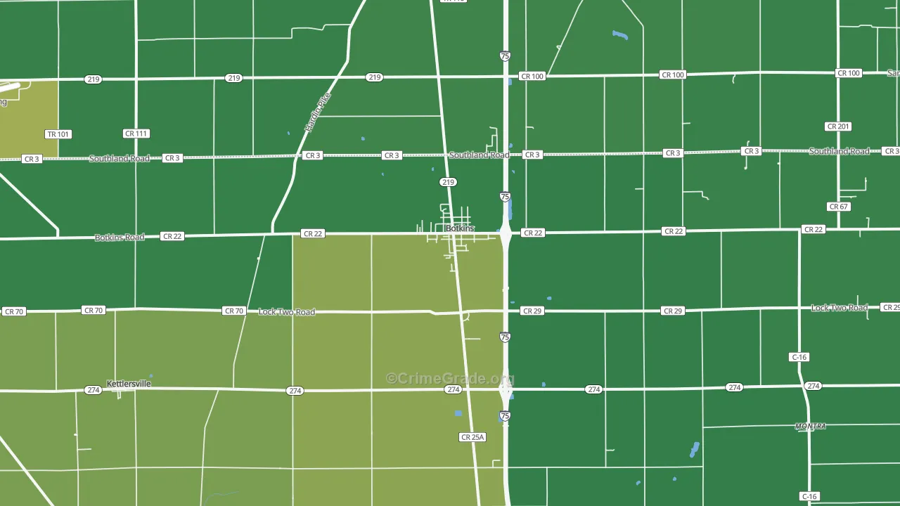 Botkins, OH Map of Burglary Rates
