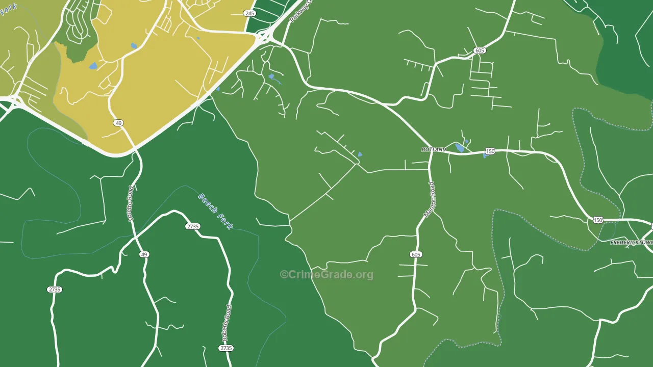Botland, KY Map of Burglary Rates