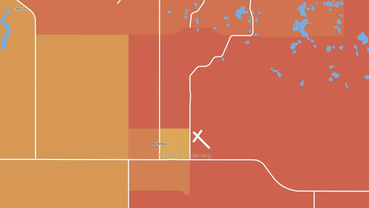 Bottineau, ND Map of Burglary Rates