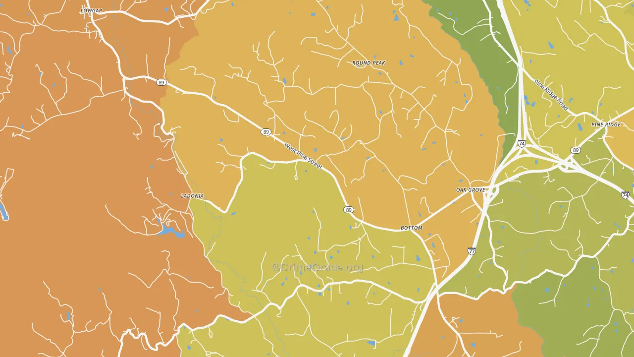 Bottom, NC Map of Burglary Rates