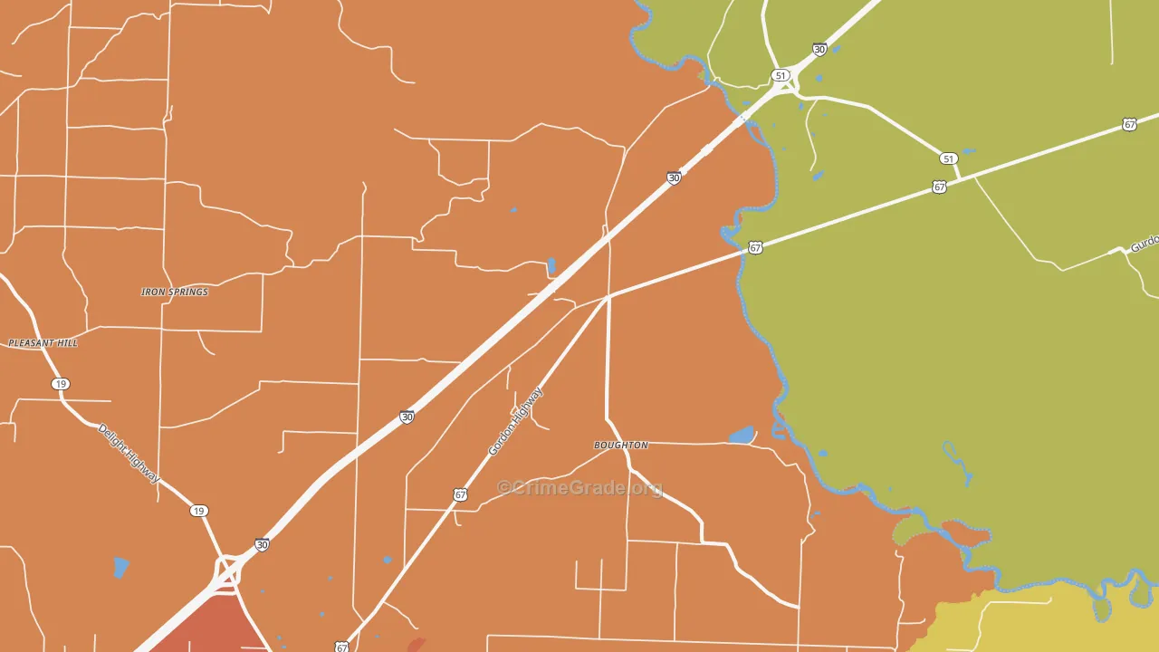 Boughton, AR Map of Burglary Rates
