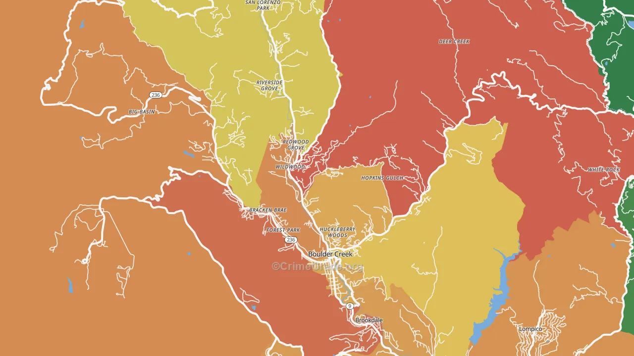 Boulder Creek, CA Map of Burglary Rates