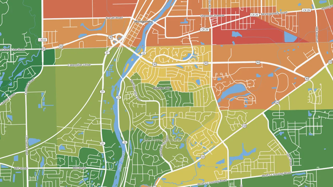 Boulder Hill, IL Map of Burglary Rates