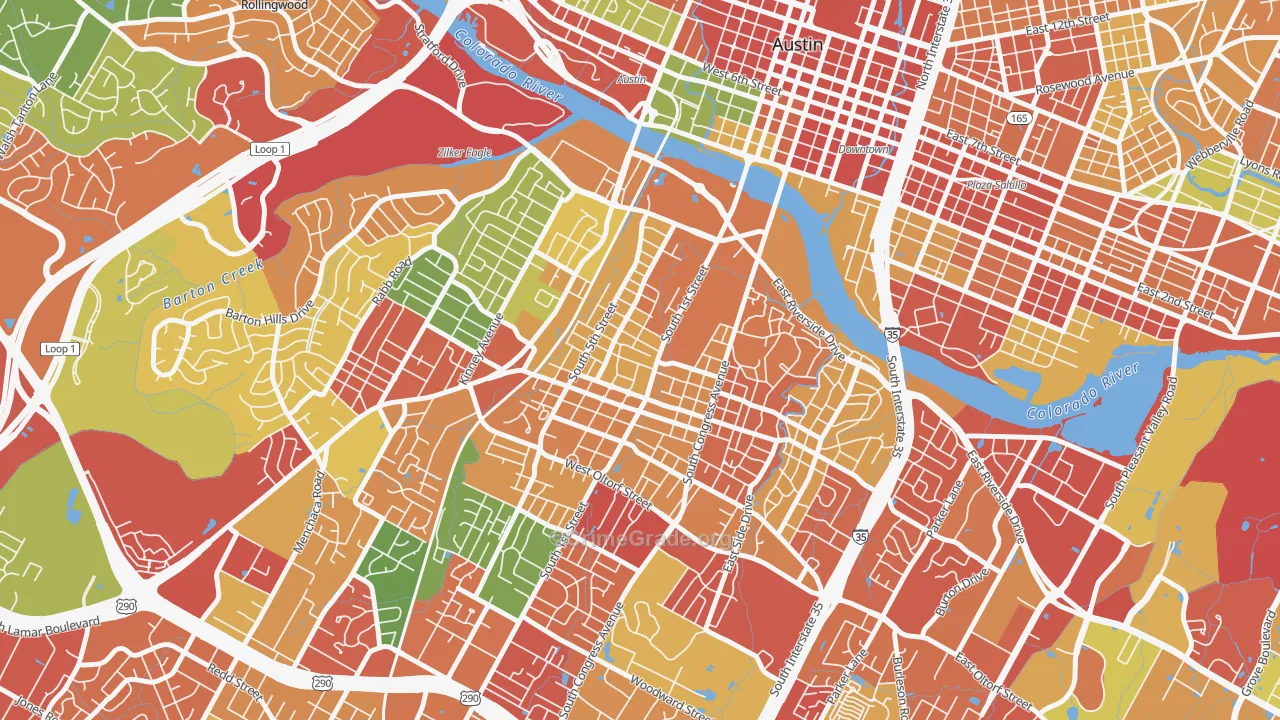 Bouldin, Austin, TX Map of Burglary Rates