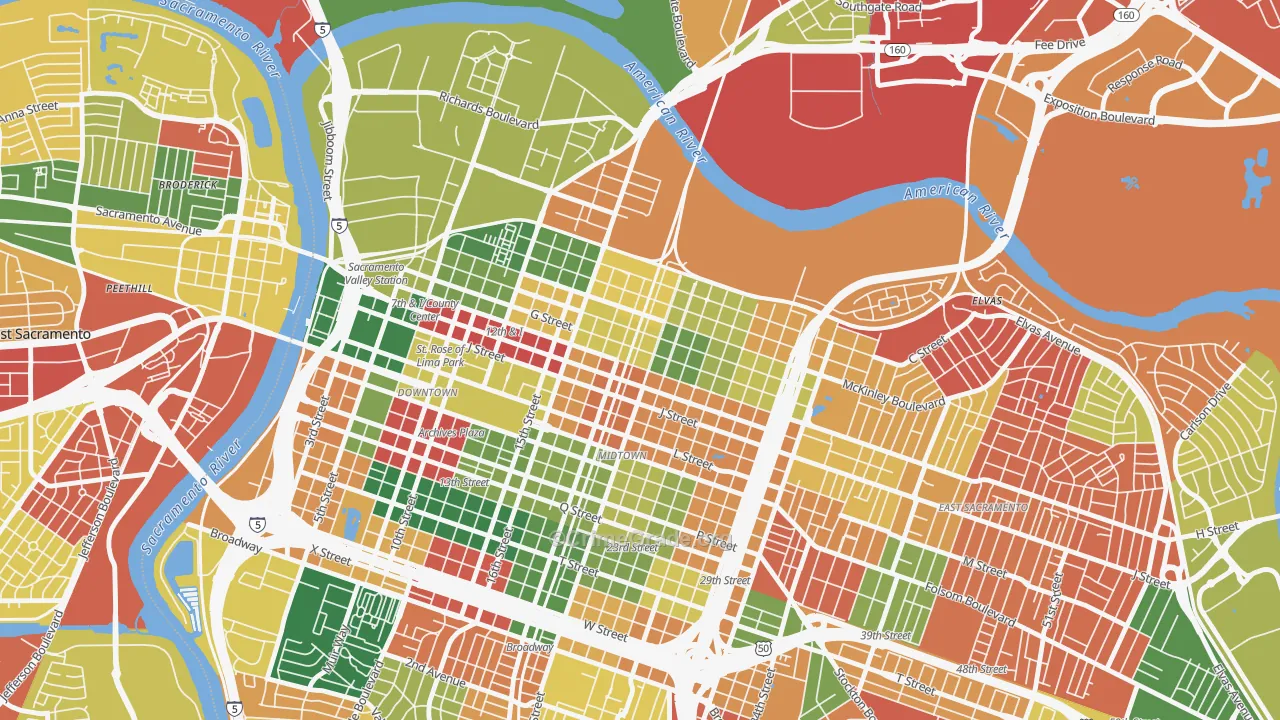 Boulevard Park, Sacramento, CA Map of Burglary Rates