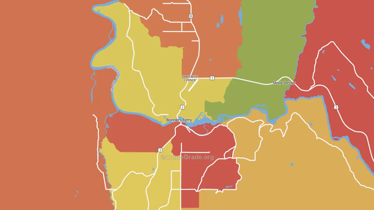 Boundary County, ID Map of Burglary Rates