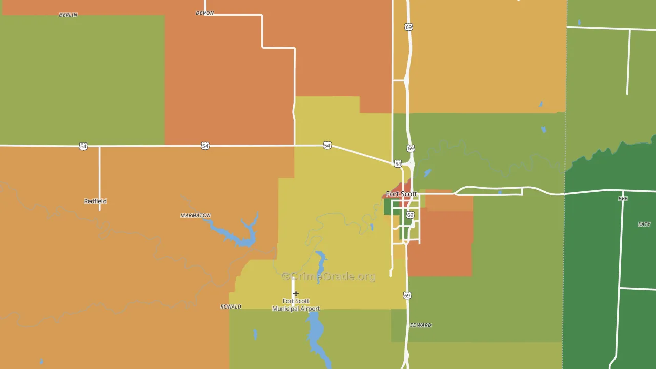Bourbon County, KS Map of Burglary Rates