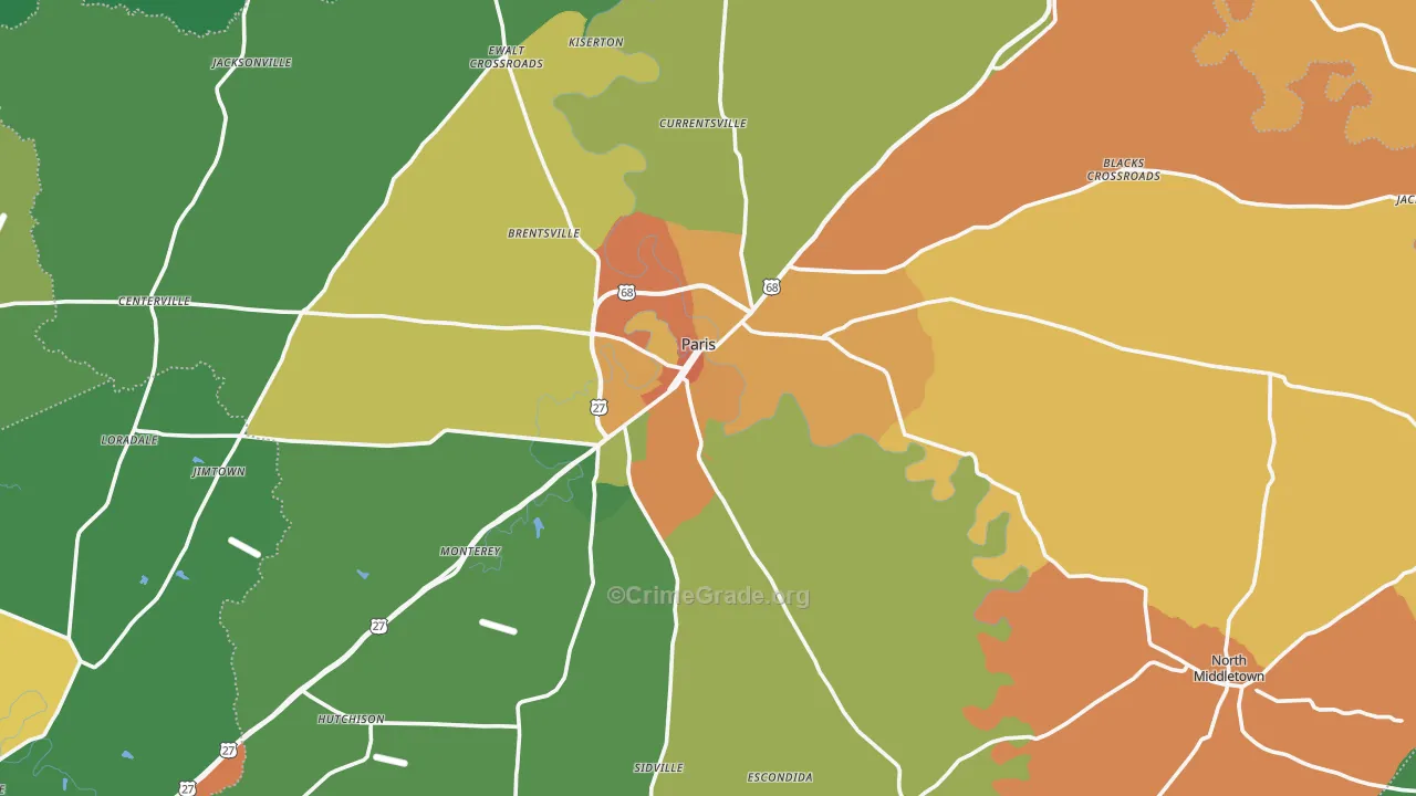 Bourbon County, KY Map of Burglary Rates