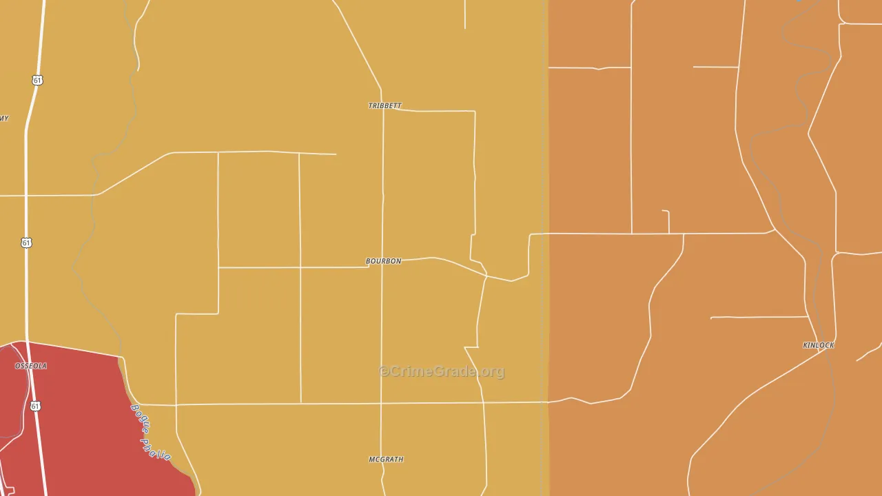 Bourbon, MS Map of Burglary Rates