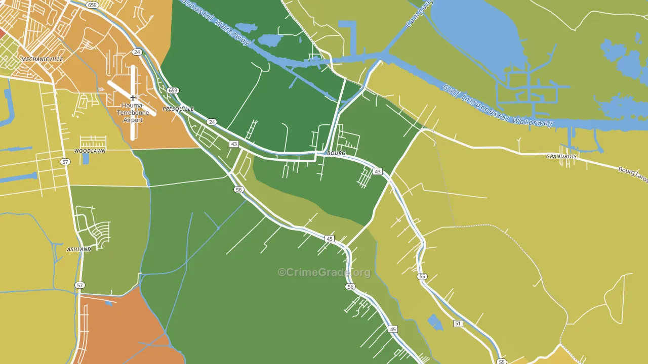 Bourg, LA Map of Burglary Rates
