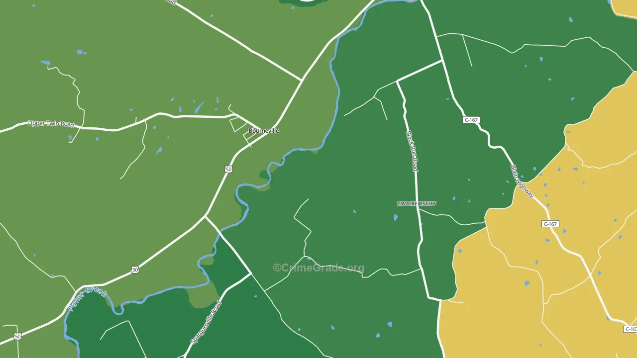 Bourneville, OH Map of Burglary Rates