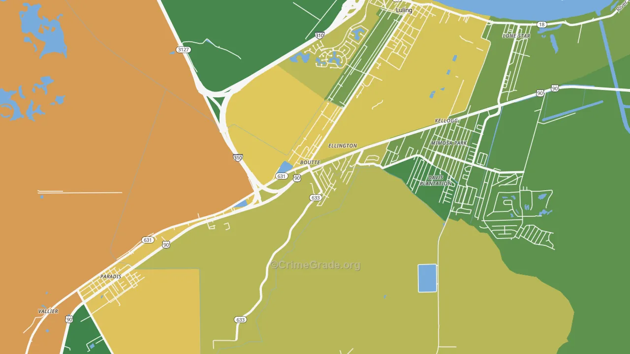 Boutte, LA Map of Burglary Rates