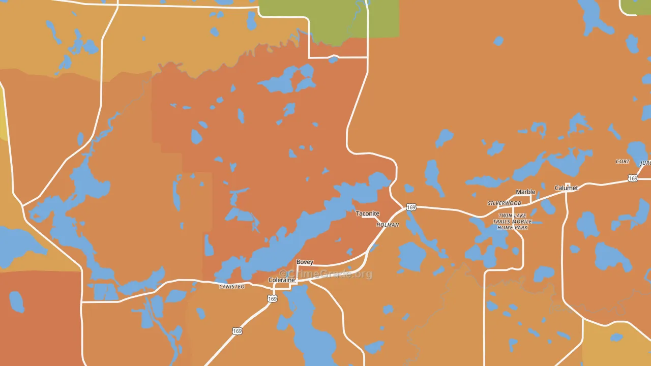 Bovey, MN Map of Burglary Rates