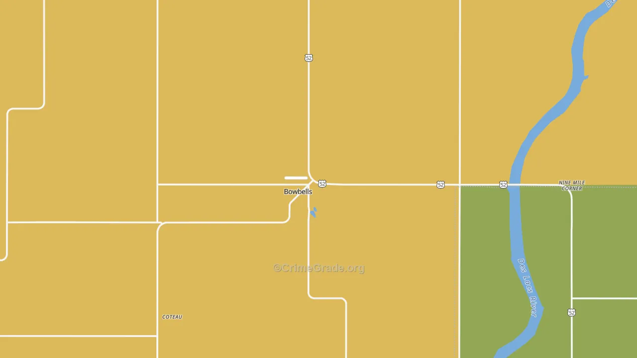 Bowbells, ND Map of Burglary Rates