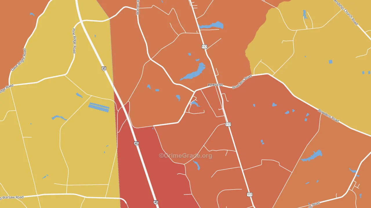 Bowdens, NC Map of Burglary Rates