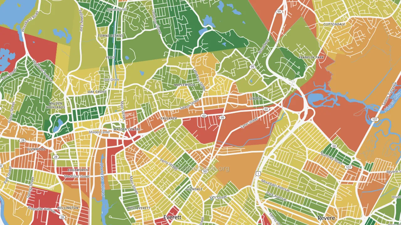 Bowdoin Apartments, Malden, MA Map of Burglary Rates