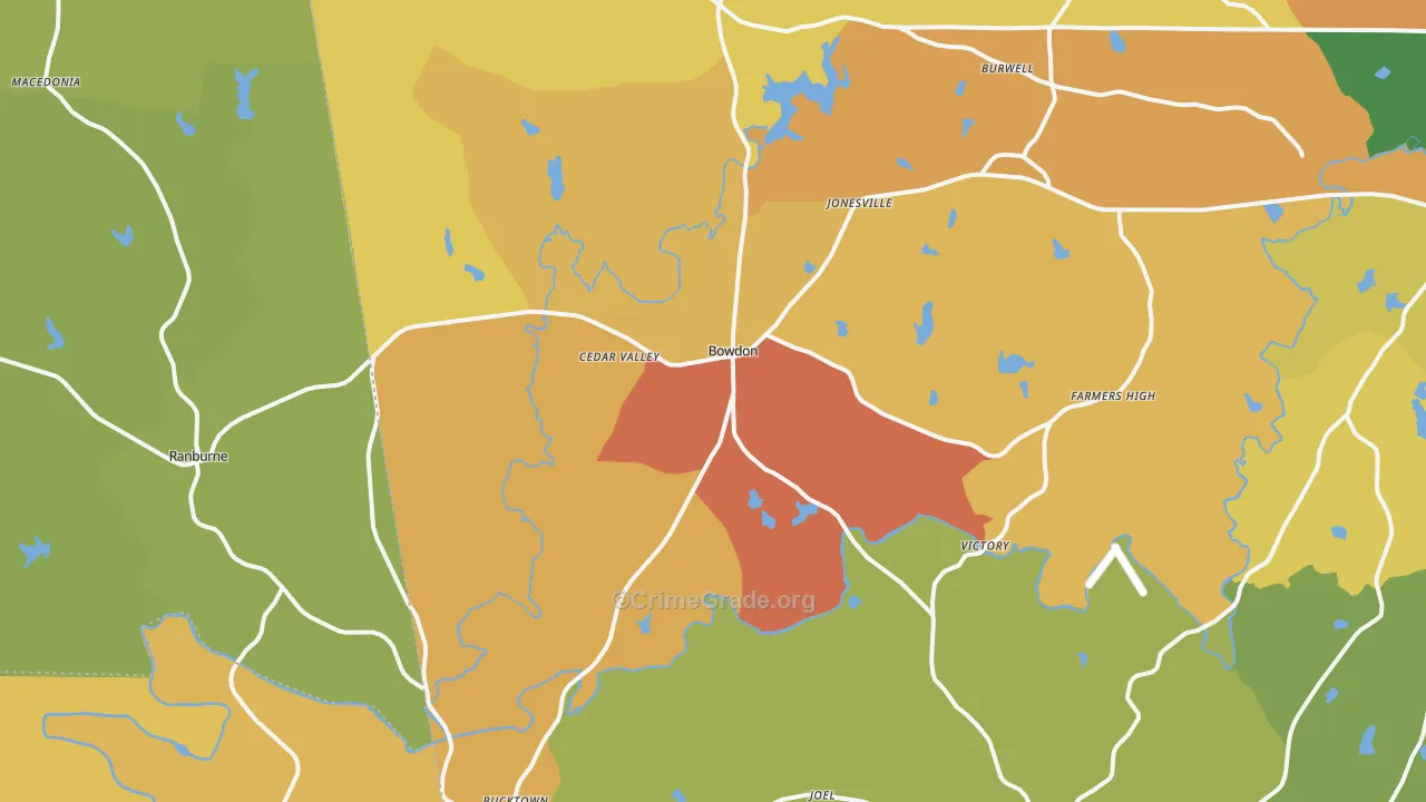 Bowdon, GA Map of Burglary Rates