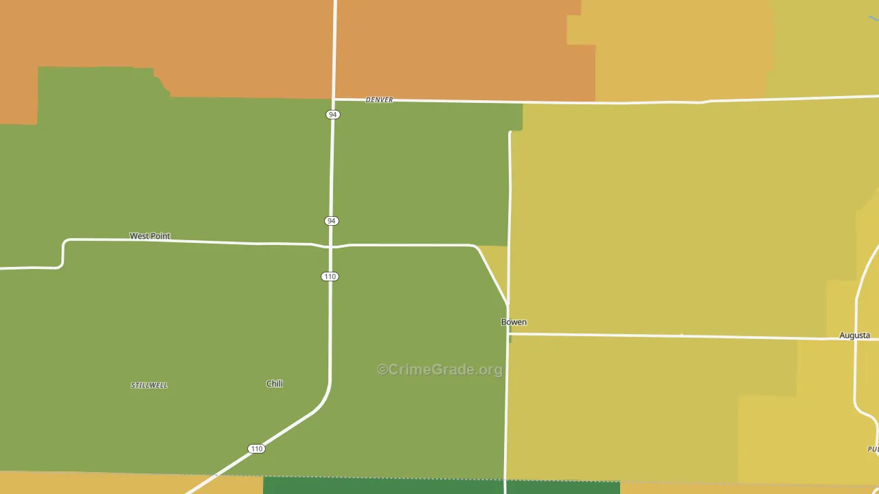 Bowen, IL Map of Burglary Rates