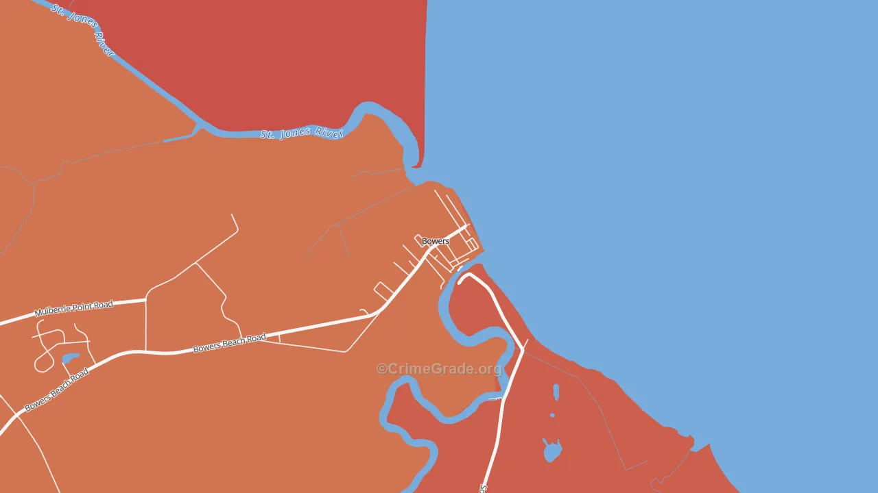 Bowers, DE Map of Burglary Rates
