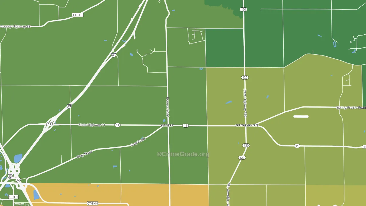 Bowers, WI Map of Burglary Rates