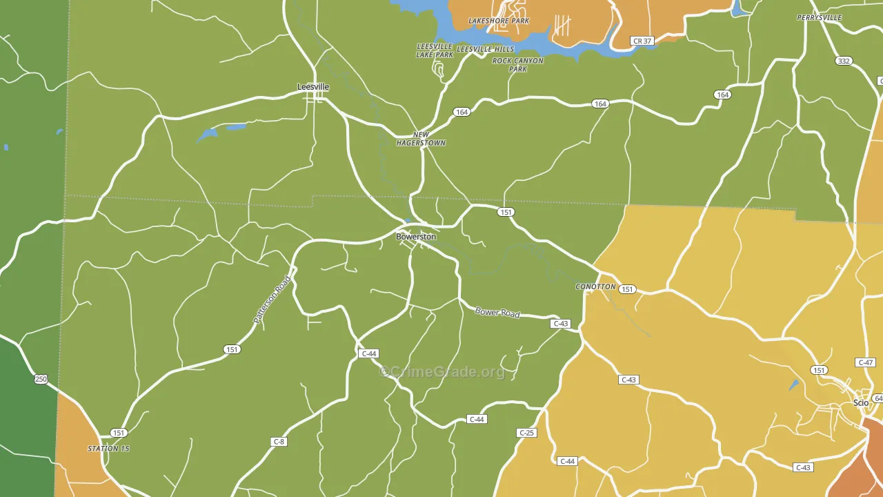 Bowerston, OH Map of Burglary Rates
