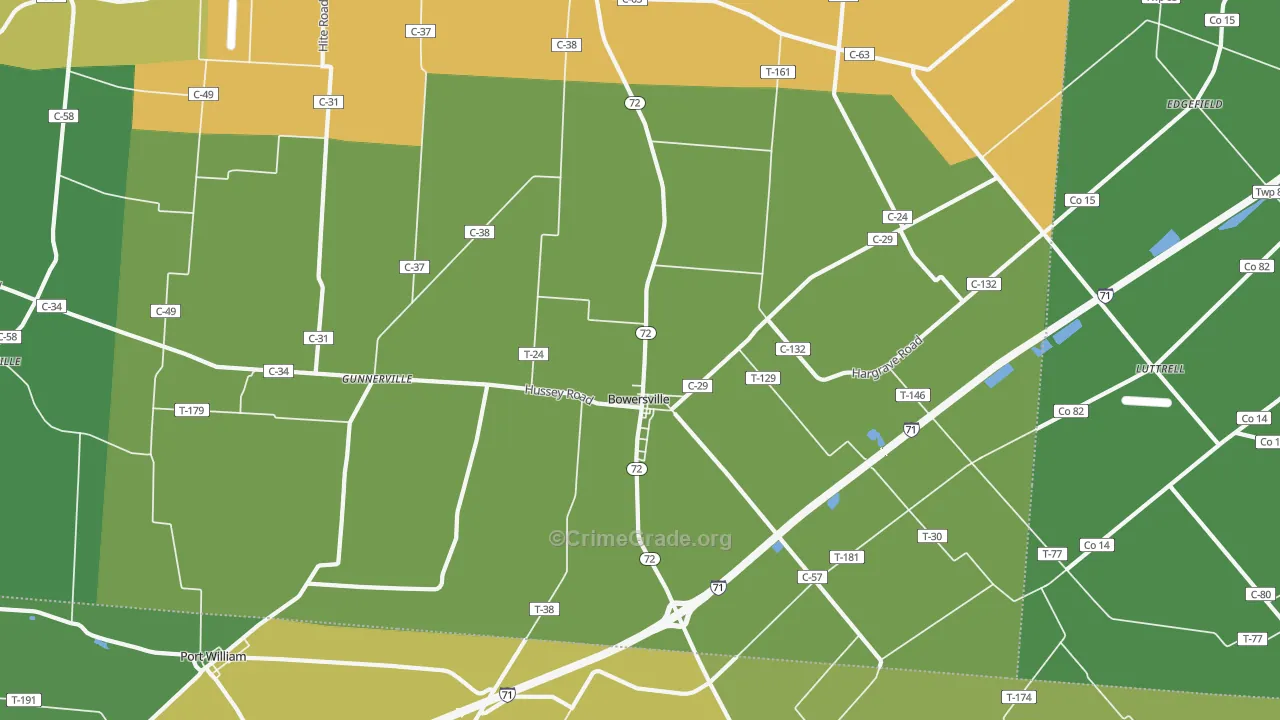 Bowersville, OH Map of Burglary Rates