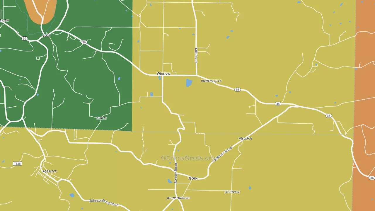 Bowersville, PA Map of Burglary Rates